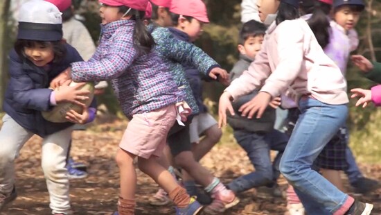 年長クラスのラグビーでは、仲間意識を持ちながら自分の動きを考えます。©️風の谷幼稚園