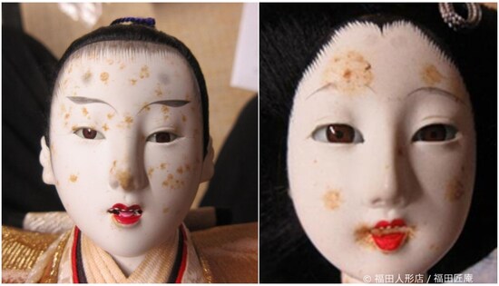ひな人形のお顔にカビが生えた例（画像提供／福田匠庵）
