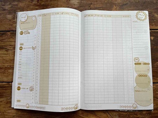 セリアの「B5家計簿 32枚」は見開きで1ヶ月分を管理できる