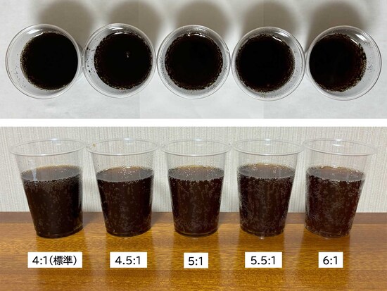 【4：1】～【6：1】標準→薄めに作った場合の色の比較