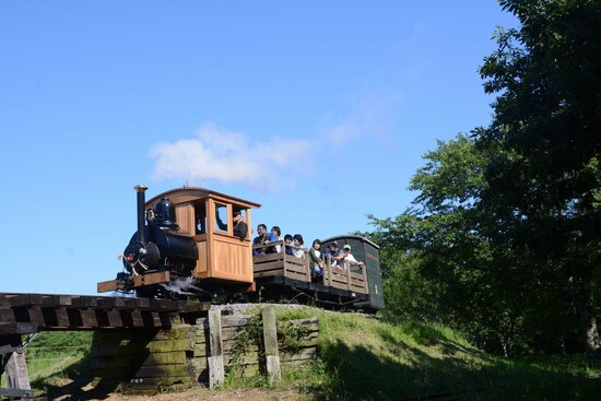 木造の橋梁を渡る汽車