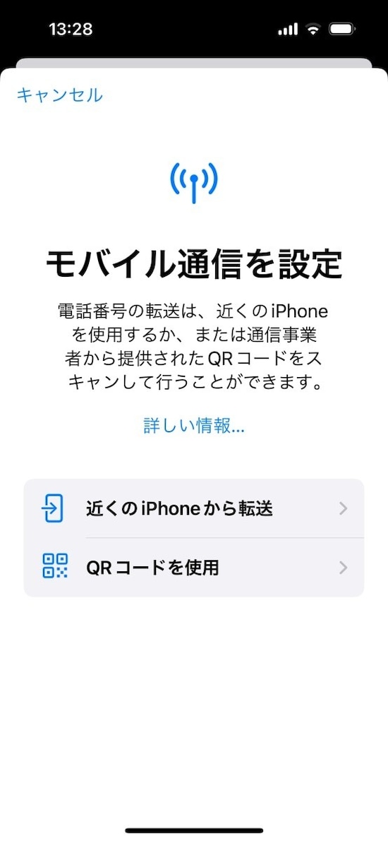 iOSのeSIM設定画面