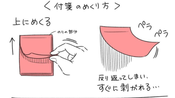 よく剥がれるなぁと思って調べてみたら…「付箋の正しいめくり方」をまとめたイラストに驚きの声殺到