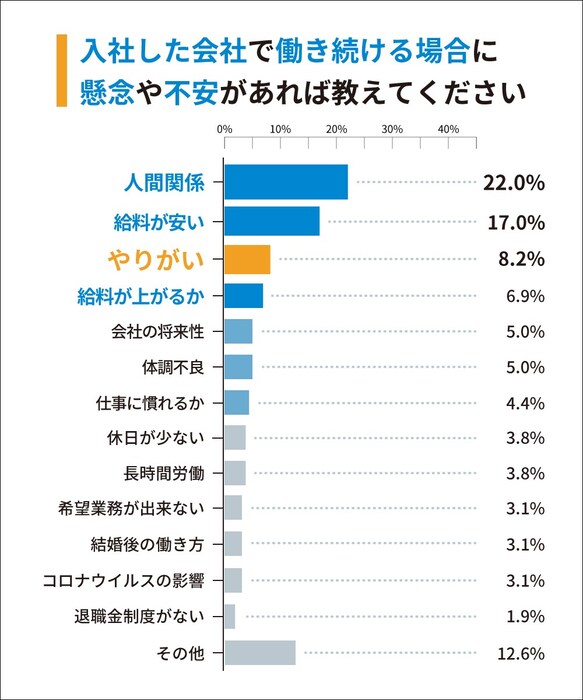 入社した会社で働き続ける場合の懸念や不安ランキング