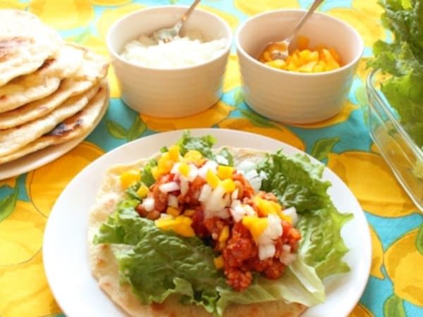 オーソドックスな味　ひよこ豆のチリコンカンタコス