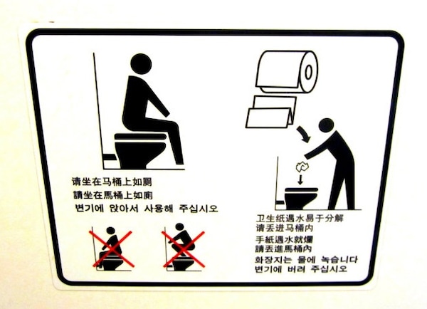 3. They Have Silly Signs Telling You How to Use the Toilet Correctly