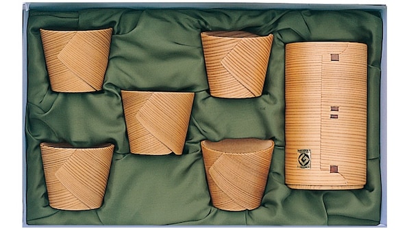 2. Six-Piece Bentwood Sake Cup Set (US$122.47)