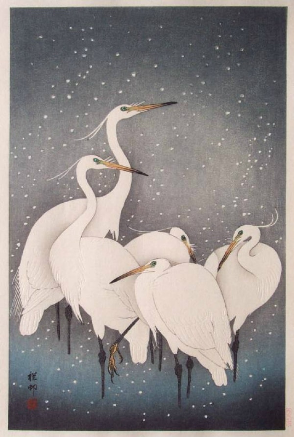 6. A Group of Herons in the Snow (雪中白鷺, Secchu Gunro)