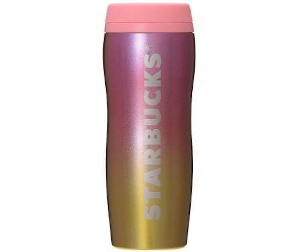 Curved Stainless Steel Bottle in Pink & Yellow (¥3,800/US$35)