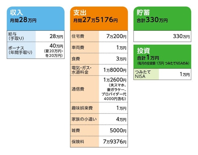 相談者「青薔薇」さんの家計収支データ