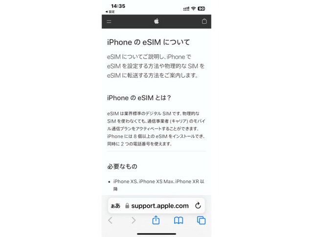 iPhoneのeSIM説明画面