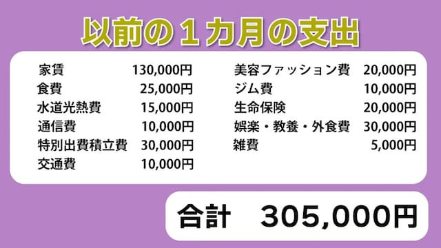 紫苑さんの以前の1カ月の支出