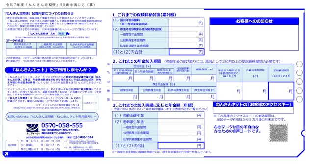 出典:「ねんきん定期便」50歳未満(裏)