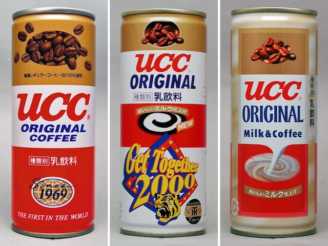 UCCコーヒー5代目(左)・6代目(中央)・7代目(右)パッケージ