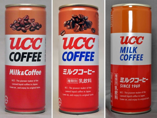 UCCコーヒー8代目(左)・9代目(中央)・10代目(右・現行品)パッケージ