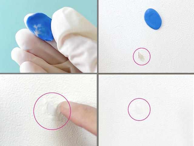 クロスの模様を押し付けてパテを埋めるので、補修箇所が目立ちません