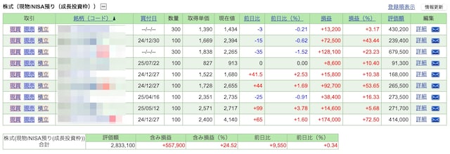 筆者のNISA口座（2025年分）