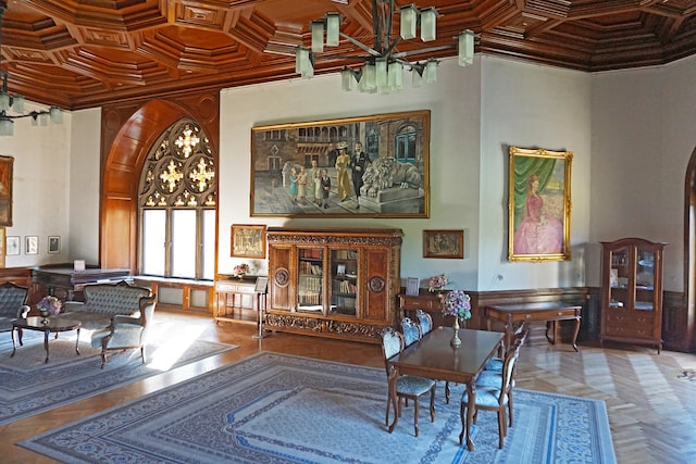 伯爵のオフィスだった部屋。階段や大理石の柱で区切られている