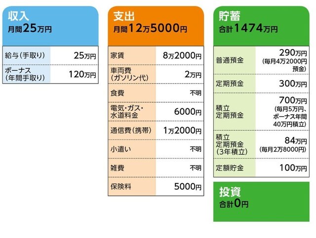 「みよ」さんの家計収支データ