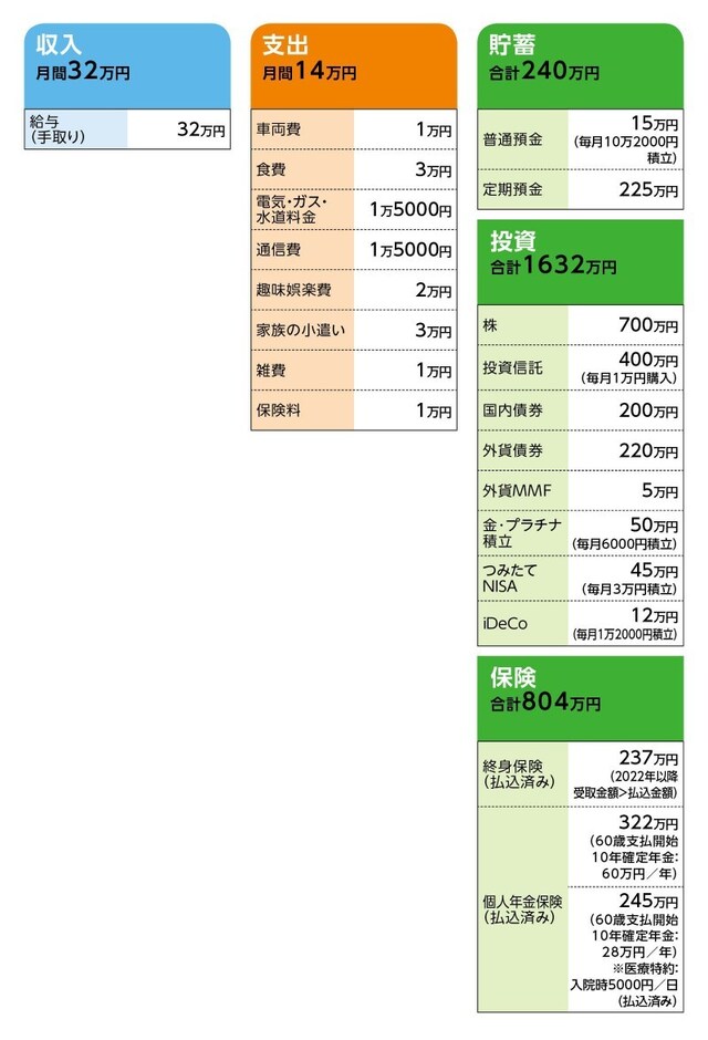 相談者「たまたま」さんの家計収支データ