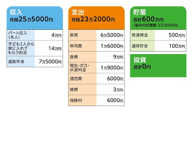 相談者「しっぽ」さんの家計収支データ