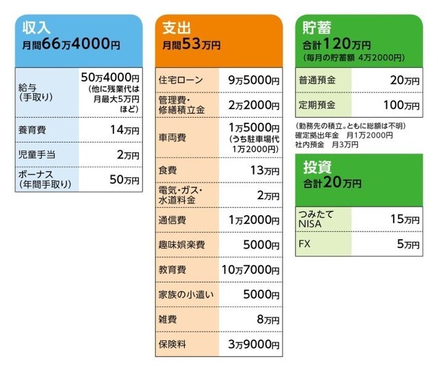 相談者「カモミール」さんの家計収支データ
