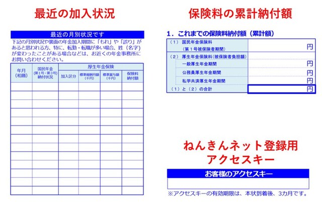 最近の加入状況や保険料の累計納付額なども確認できます