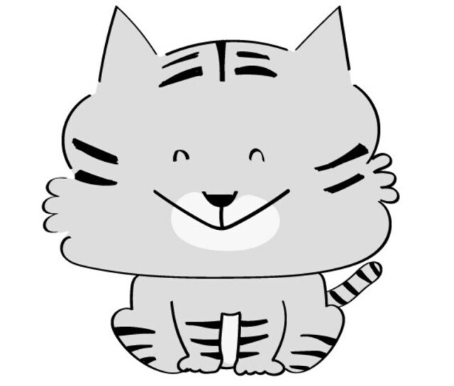 【jpg】トラ（虎・寅）の全身のかわいい年賀状イラストです／白黒