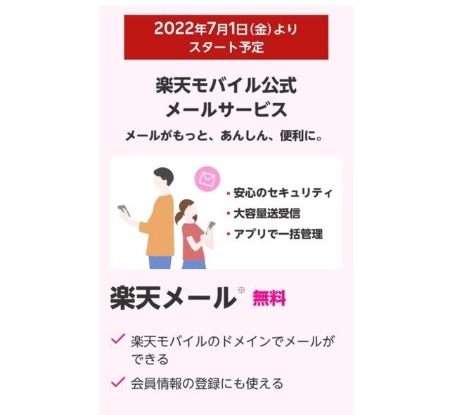 楽天モバイルのメールサービス