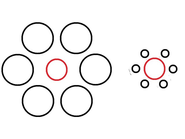 左右の赤い円はどちらが大きいでしょうか。