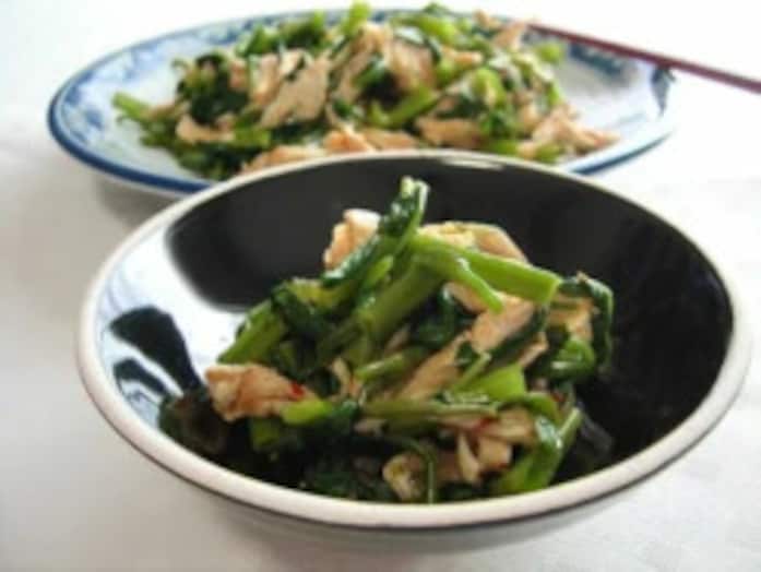空芯菜と鶏ささみの冷たい中華風和え物レシピ