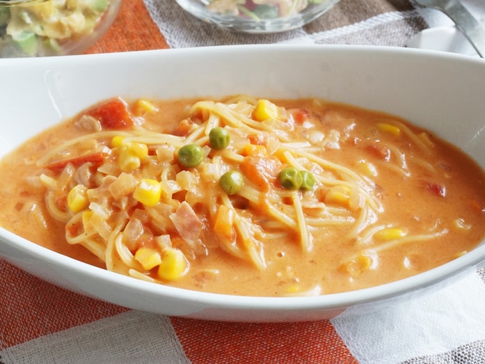 トマトチャウダースパゲティのレシピ……あったかパスタ！