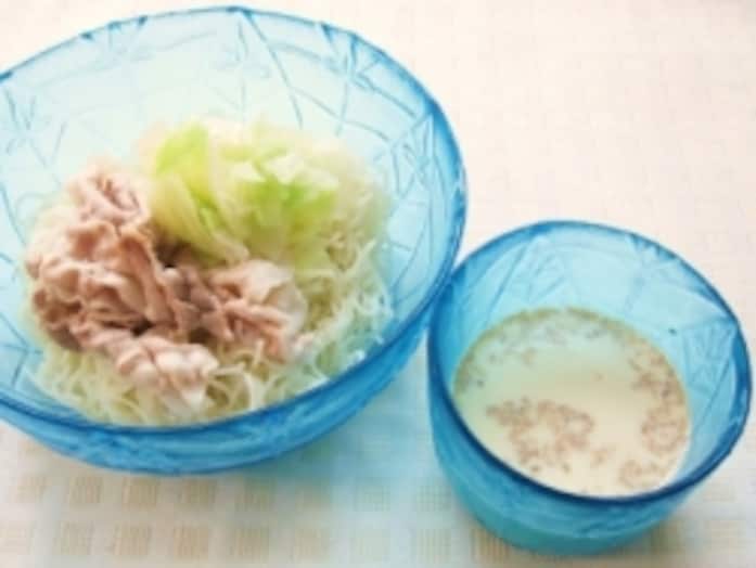 そうめんの献立……豚しゃぶとキャベツの豆乳つけそうめんレシピ