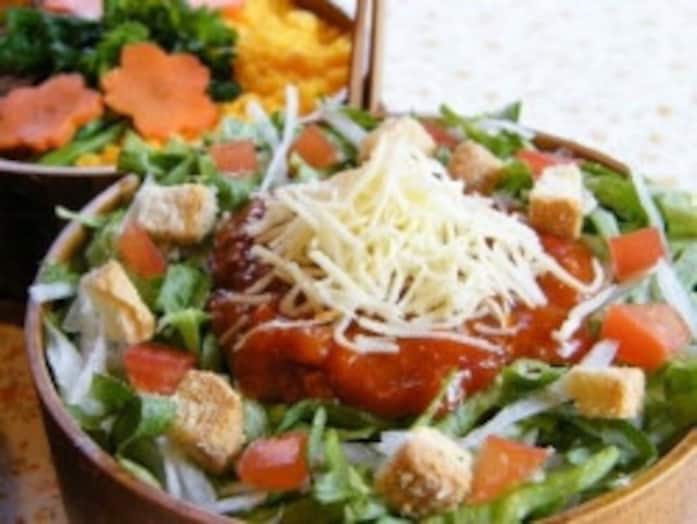 野菜たっぷりタコライス弁当のレシピ……簡単のせるだけ！