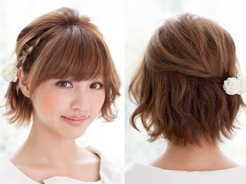 編み込みで作る! ショートアレンジで清楚系耳見せヘア
