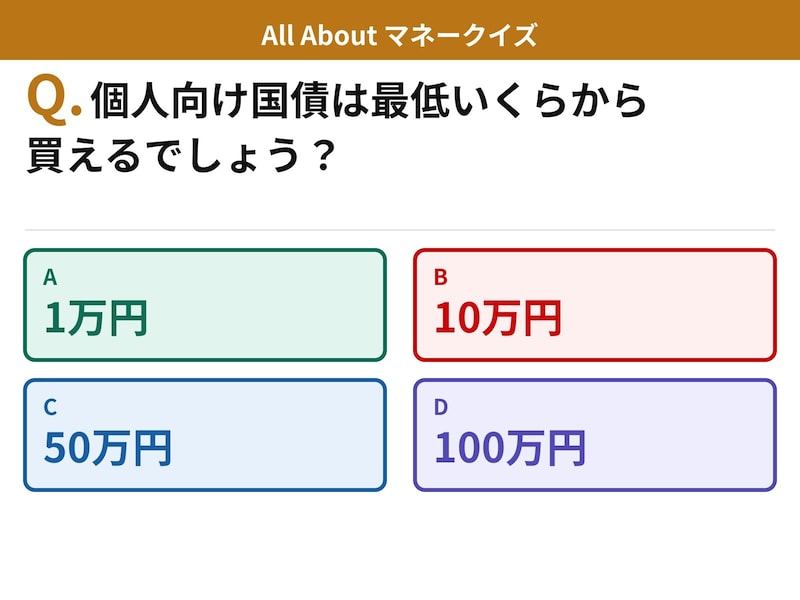 Q. 個人向け国債は最低いくらから買える？【お金のことがもっと分かる！マネークイズ】