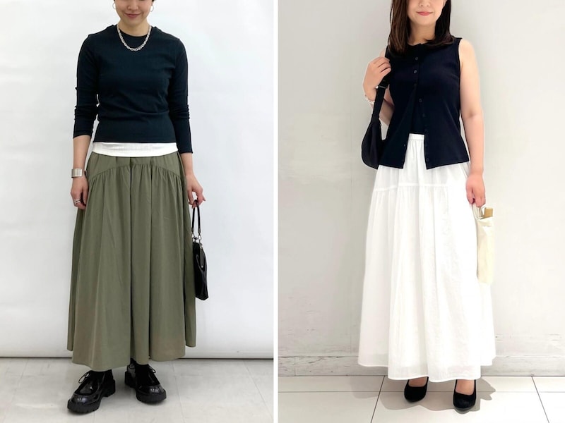 【ユニクロ】ウエストすっきり！ 脚のラインはしっかり隠れる！ 大人かわいい「フレアスカート」コーデ