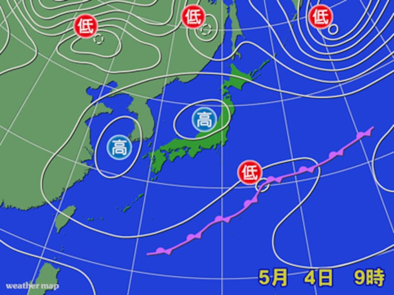 東京都内でひょうが降った2019年5月4日の天気図