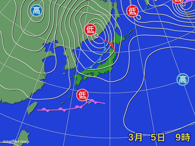 2022年3月5日　日本海の低気圧が発達し関東・東海地方で「春一番」が吹いた