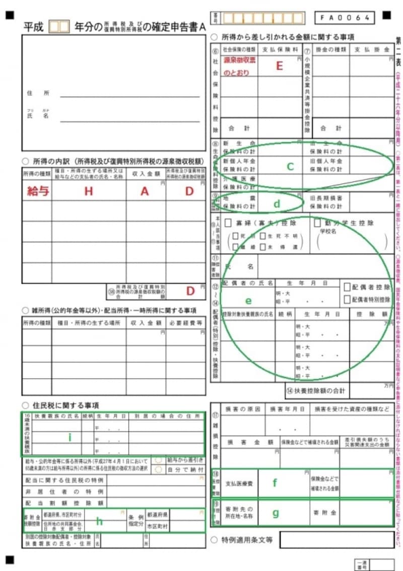 ＜確定申告書Ａ　第二表＞「確定申告書Ａ　第二表」には、住民税の計算に必要となる情報を記入する