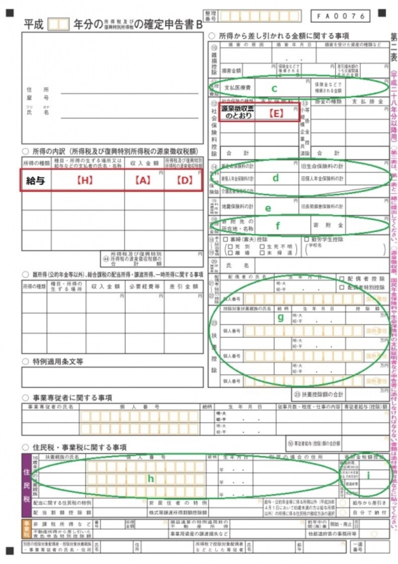 ＜確定申告書B　第二表＞住民税の計算に必要となる情報を記入する