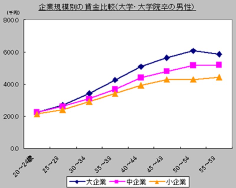 企業規模別の賃金比較（大学・大学院卒の男性）