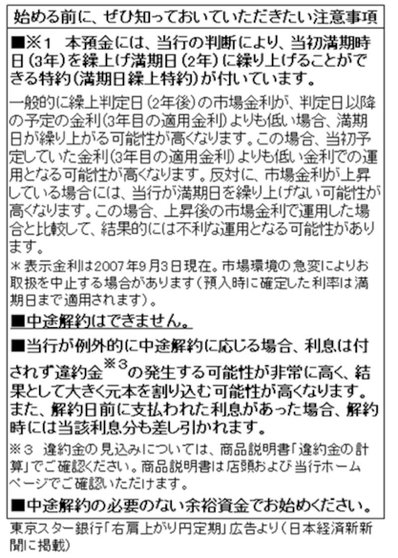 東京スター銀行「右肩上がり円定期」広告（日本経済新新聞に掲載）