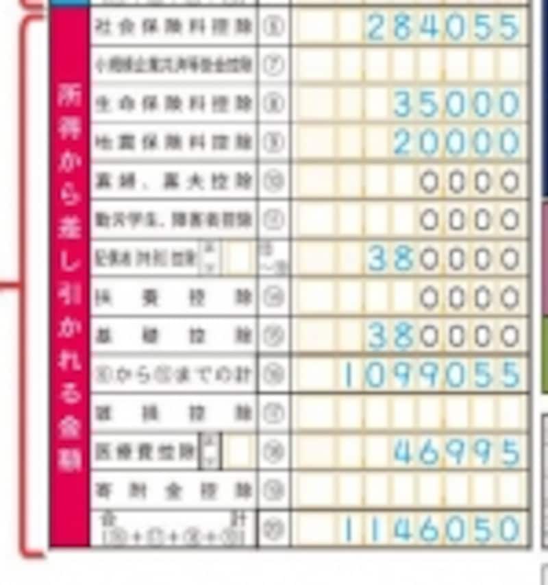 所得控除の結果とりまとめ(出典:国税庁記載例)