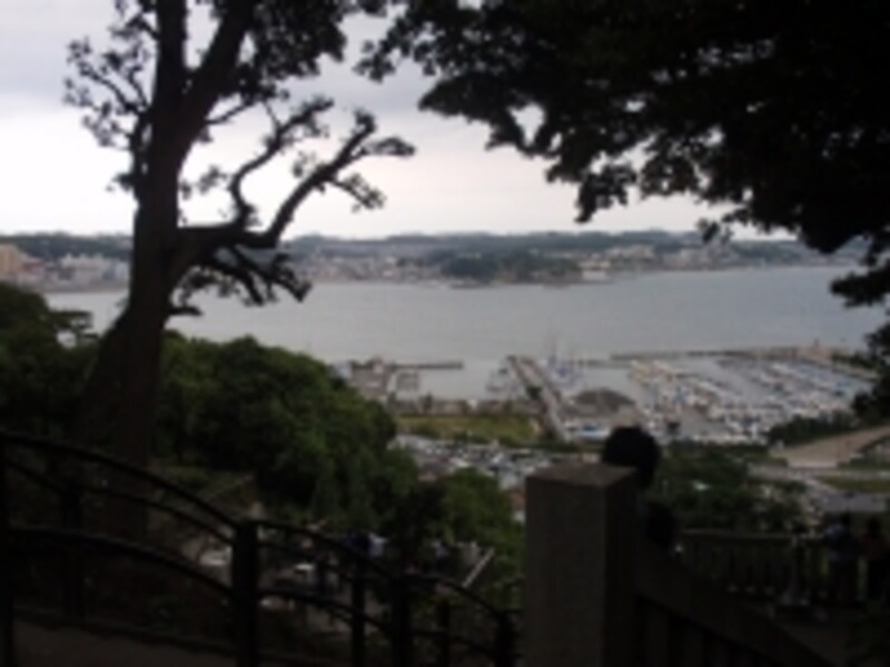 江の島神社境内からの景色。海を一望する絶景が臨める