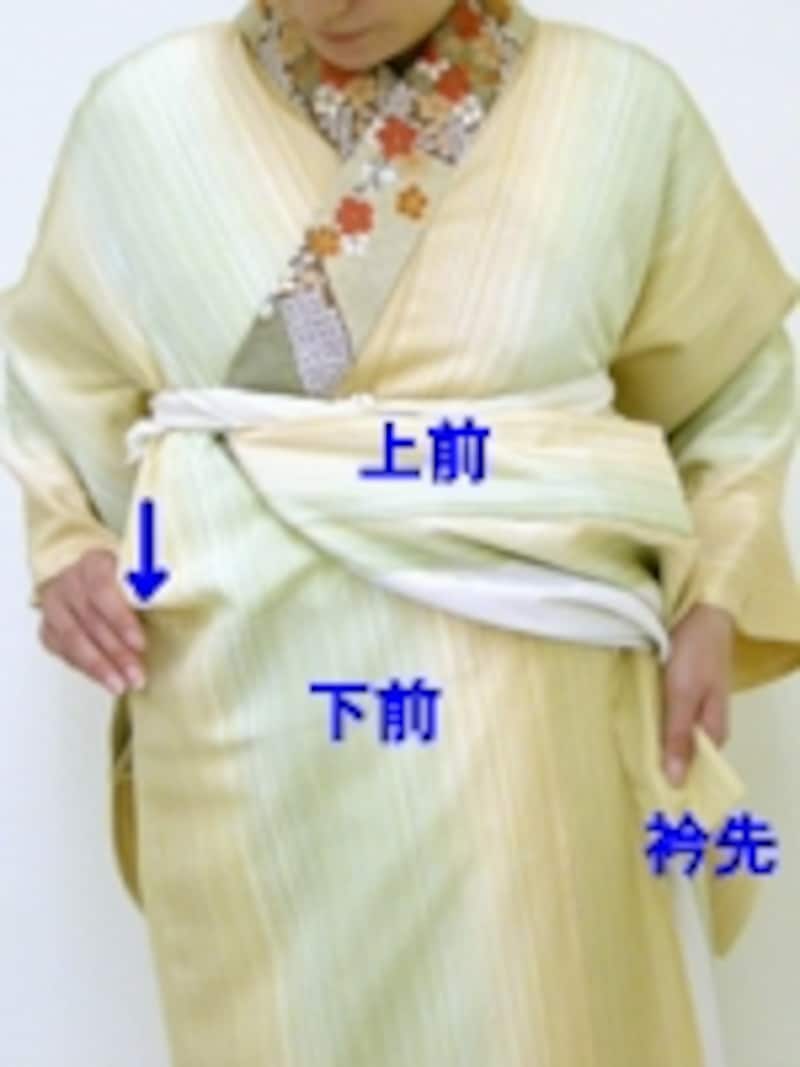 衿先は引っぱらずあくまでも崩れを防ぐために安定させておく