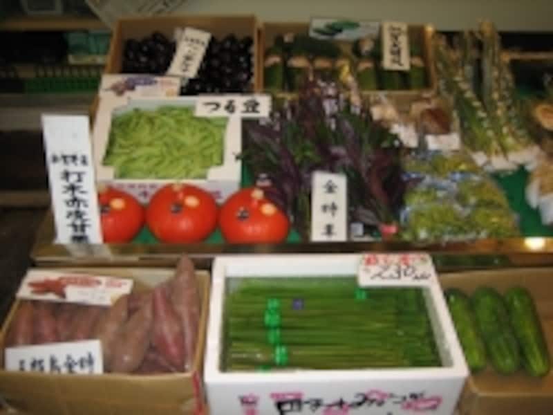 並べられた加賀野菜（6月下旬撮影）