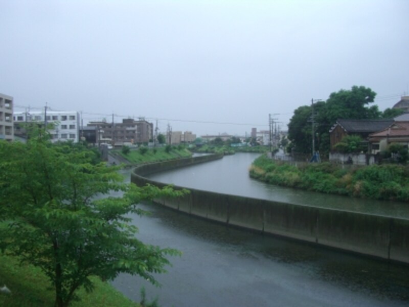 中学校北側に流れる安威川。この土手で本田が虫取りや釣りをして遊んでいた・・・かもしれない。