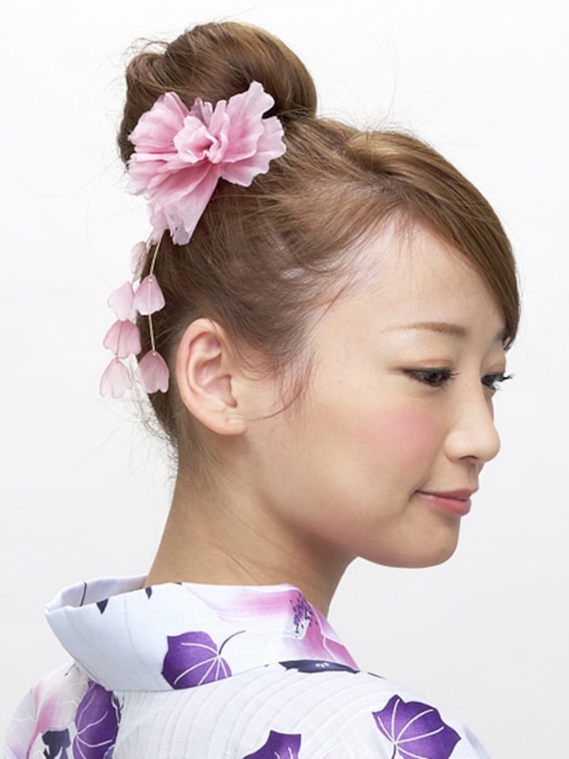 ロング浴衣・大人可愛いおだんごアップヘアアレンジ