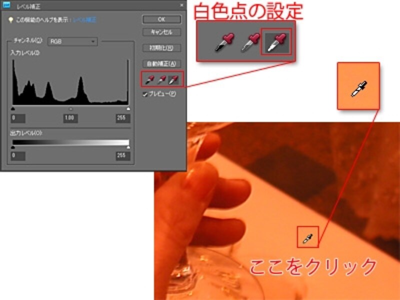 「白色点の設定」を選びテーブルクロスをクリック
